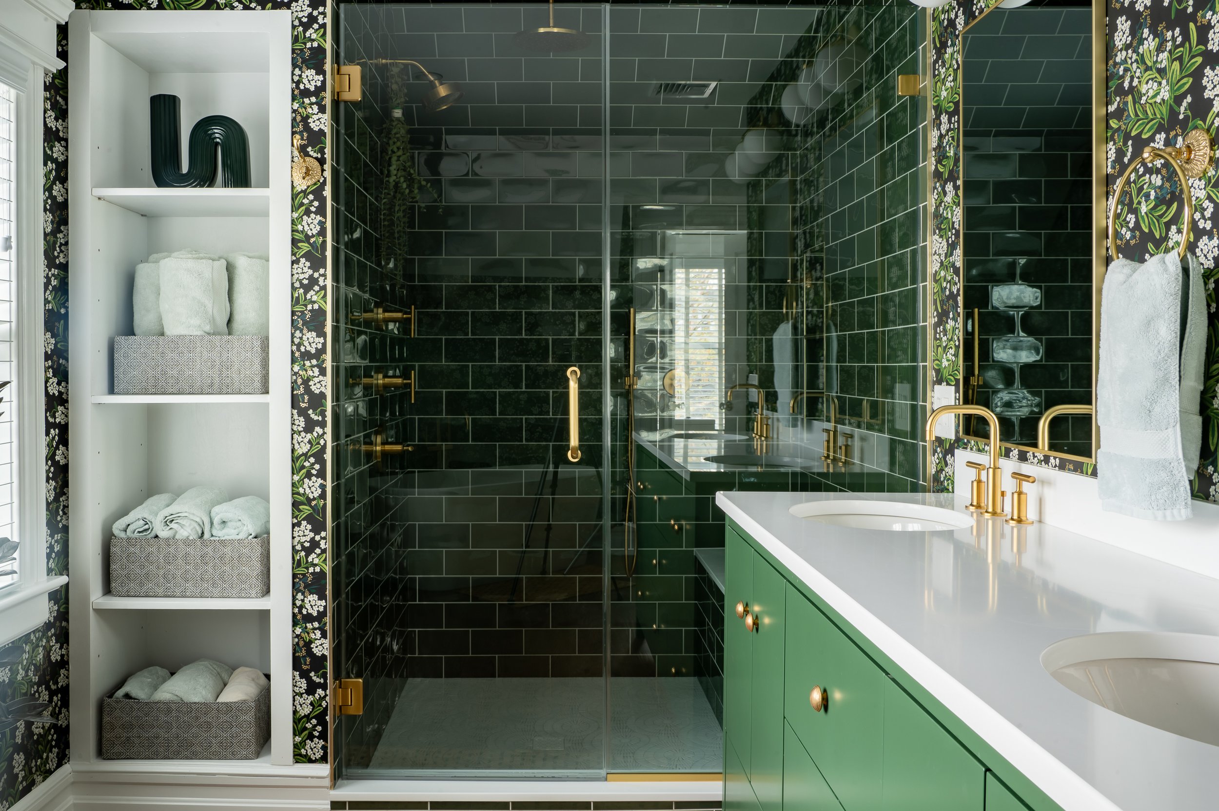 Luxury bathroom renovation Summit NJ - spa-like design with green tile