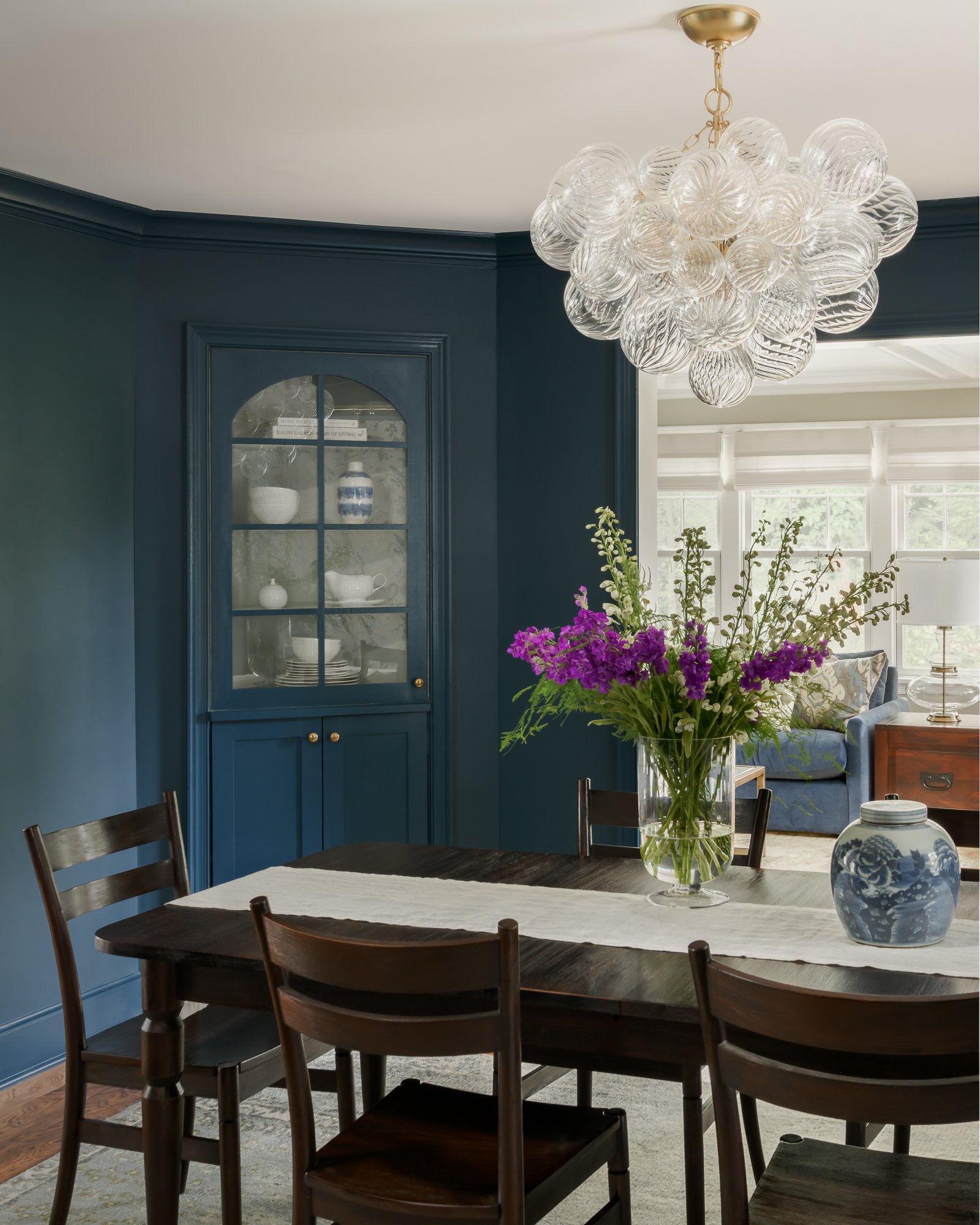 Luxury dining room renovation Livingston NJ - teal accent wall design
